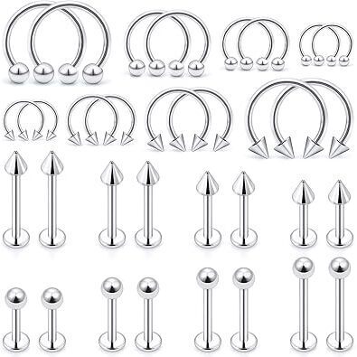 Lip Rings 32pcs Labret Jewelry Monroe Lip Barbell Ring Snake Bite Piercing